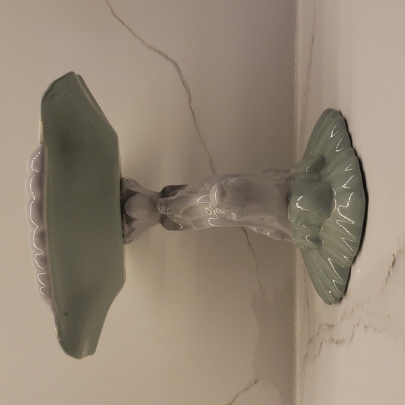 𝅺vintage ceramic soap dish dolphin pedestal green blue 7" x 7" - Picture 4 of 8